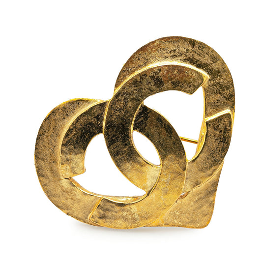 Gold Chanel Gold Plated CC Heart Brooch