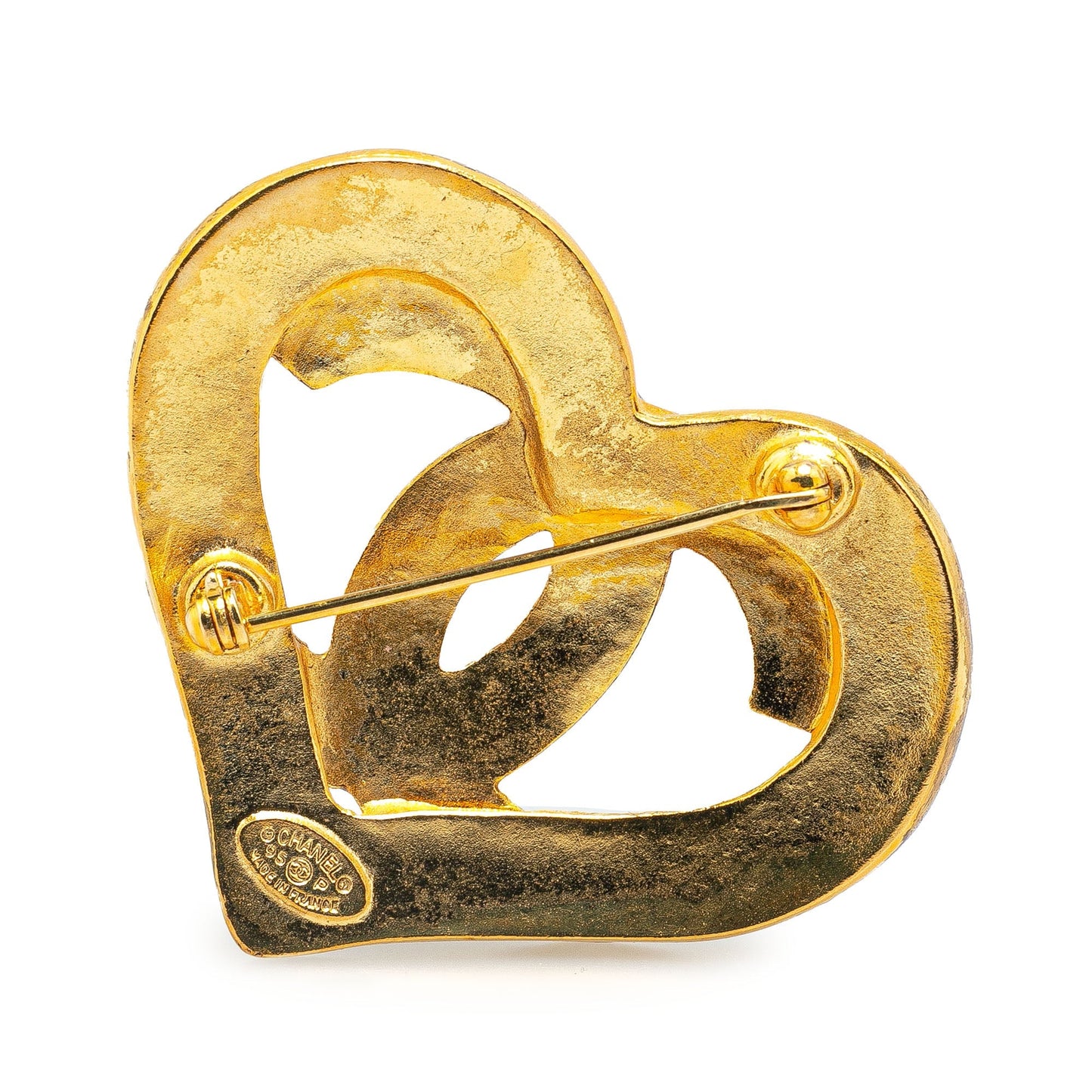 Gold Chanel Gold Plated CC Heart Brooch