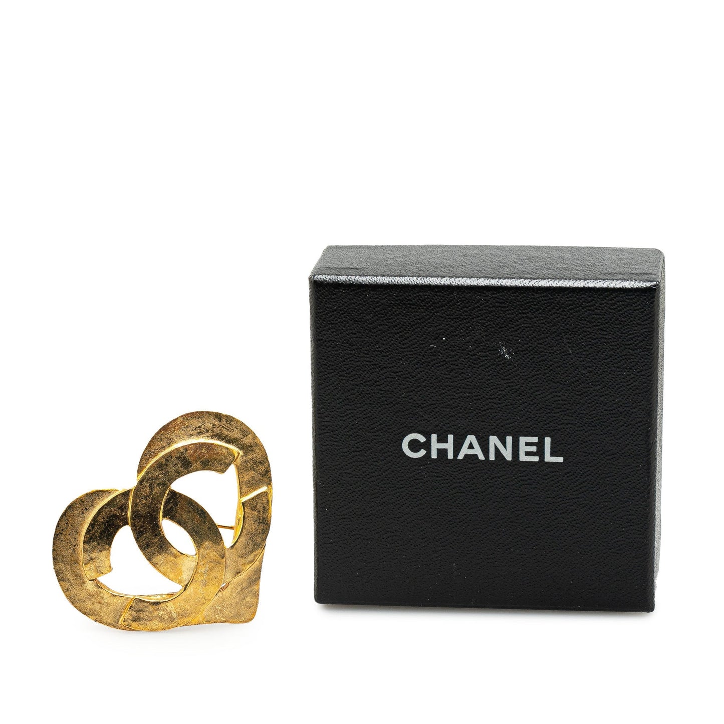 Gold Chanel Gold Plated CC Heart Brooch