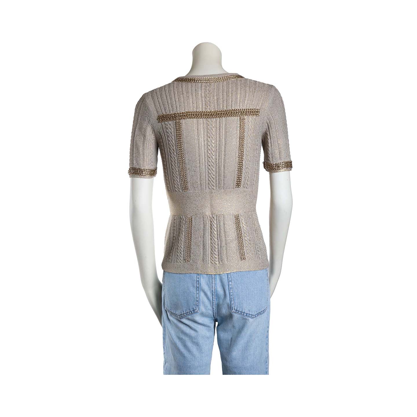 Chanel short-sleeved buttoned cardigan in beige knit - XS - 2000s