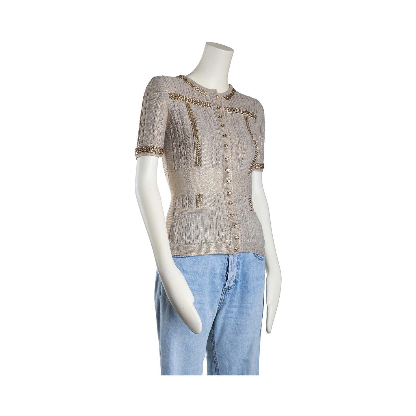 Chanel short-sleeved buttoned cardigan in beige knit - XS - 2000s