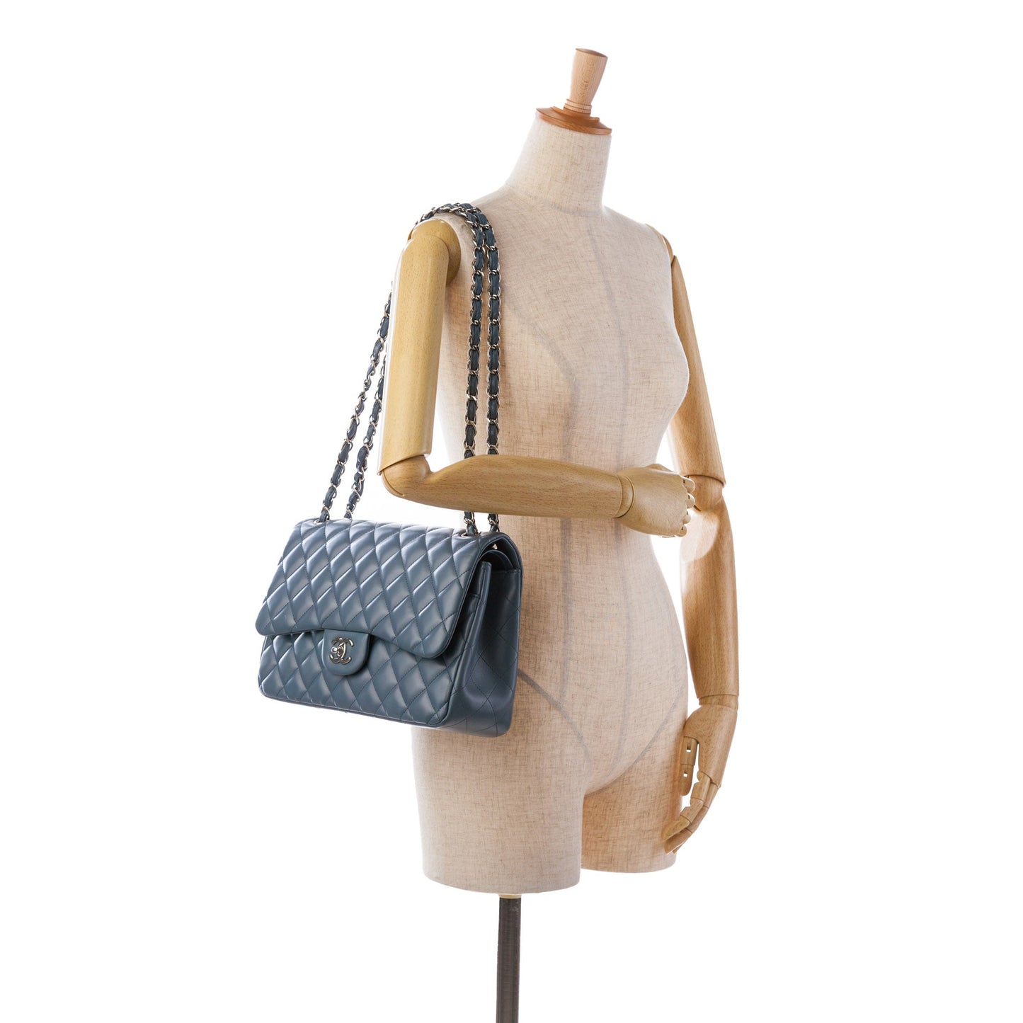 Blue Chanel Jumbo Classic Lambskin Double Flap Shoulder Bag
