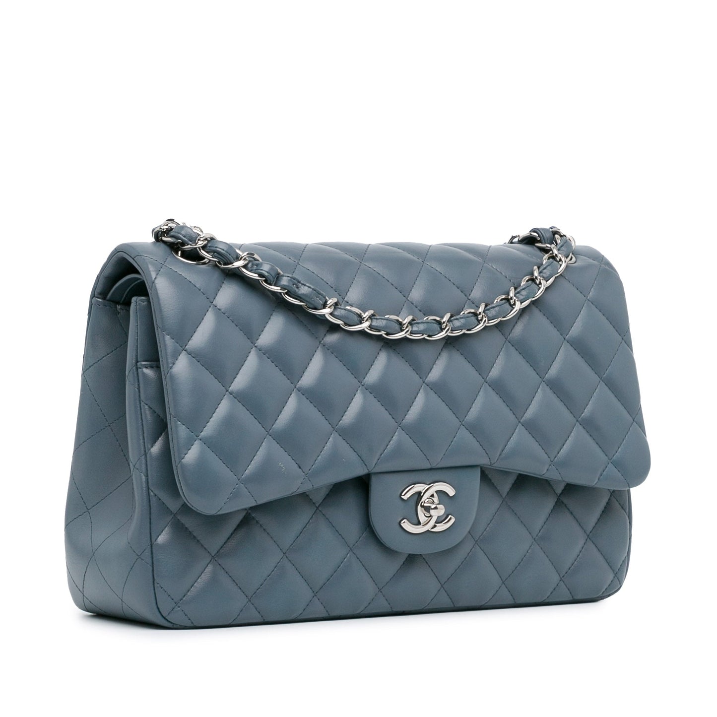Blue Chanel Jumbo Classic Lambskin Double Flap Shoulder Bag
