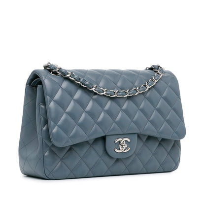 Blue Chanel Jumbo Classic Lambskin Double Flap Shoulder Bag