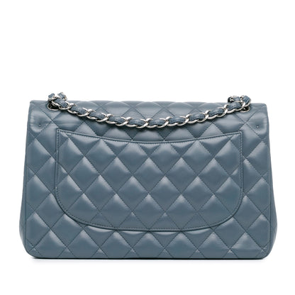Blue Chanel Jumbo Classic Lambskin Double Flap Shoulder Bag