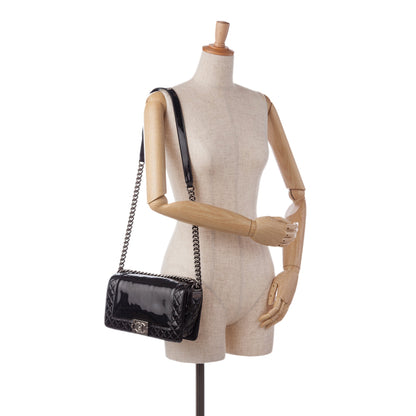 Black Chanel Medium Patent Reverso Boy Flap Shoulder Bag