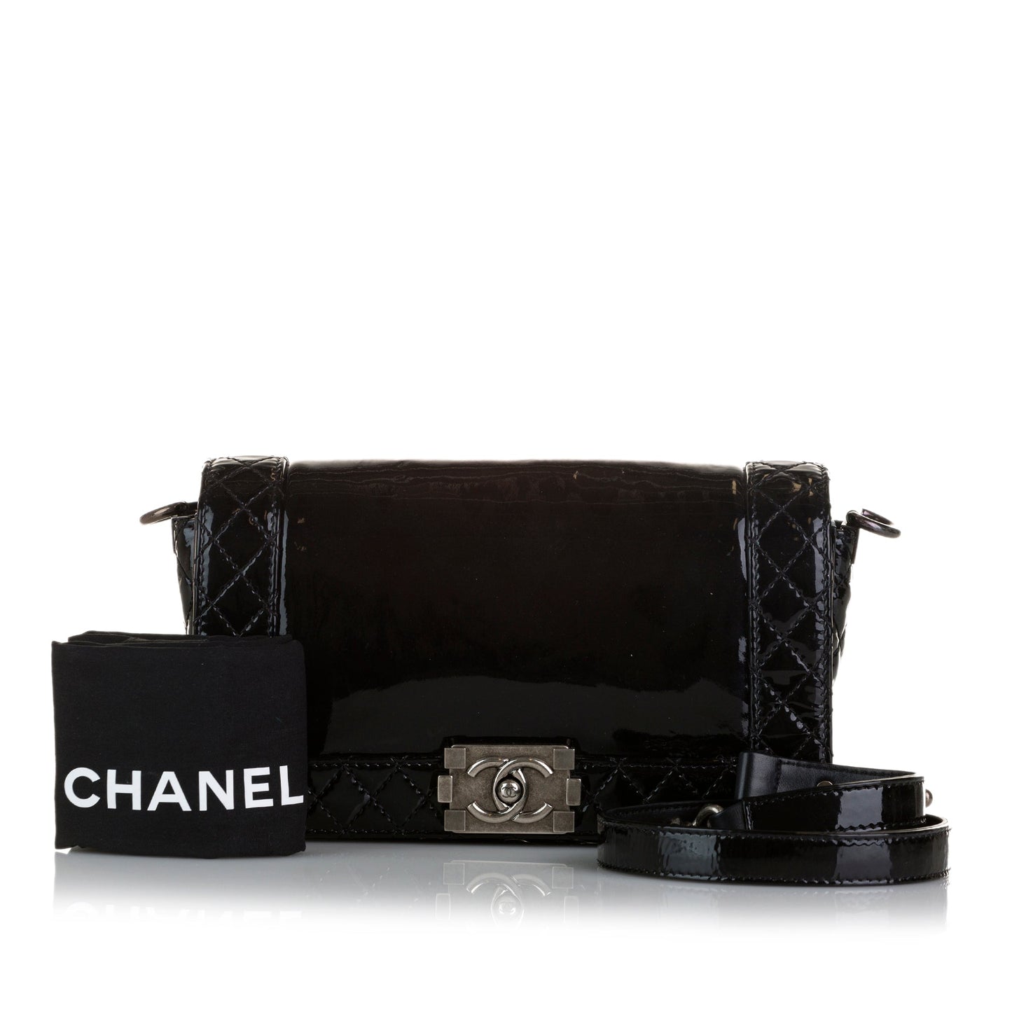 Black Chanel Medium Patent Reverso Boy Flap Shoulder Bag