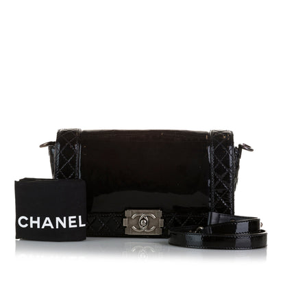 Black Chanel Medium Patent Reverso Boy Flap Shoulder Bag