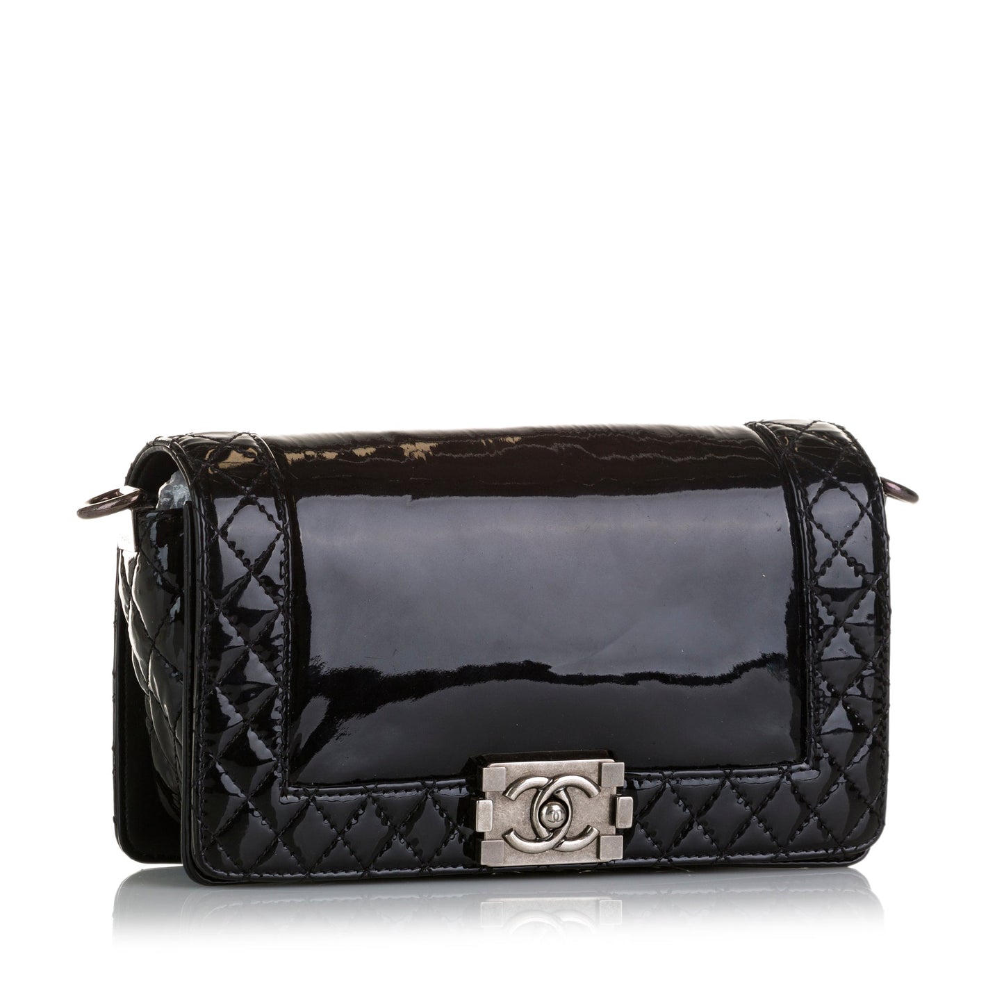 Black Chanel Medium Patent Reverso Boy Flap Shoulder Bag