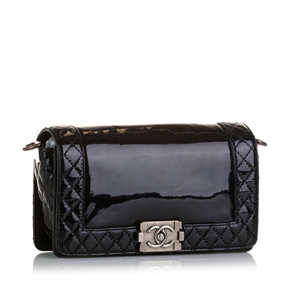Black Chanel Medium Patent Reverso Boy Flap Shoulder Bag