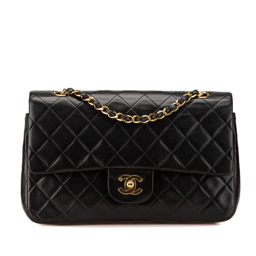Black Chanel Medium Classic Lambskin Double Flap Shoulder Bag