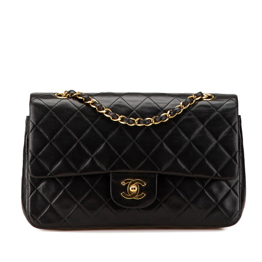 Black Chanel Medium Classic Lambskin Double Flap Shoulder Bag