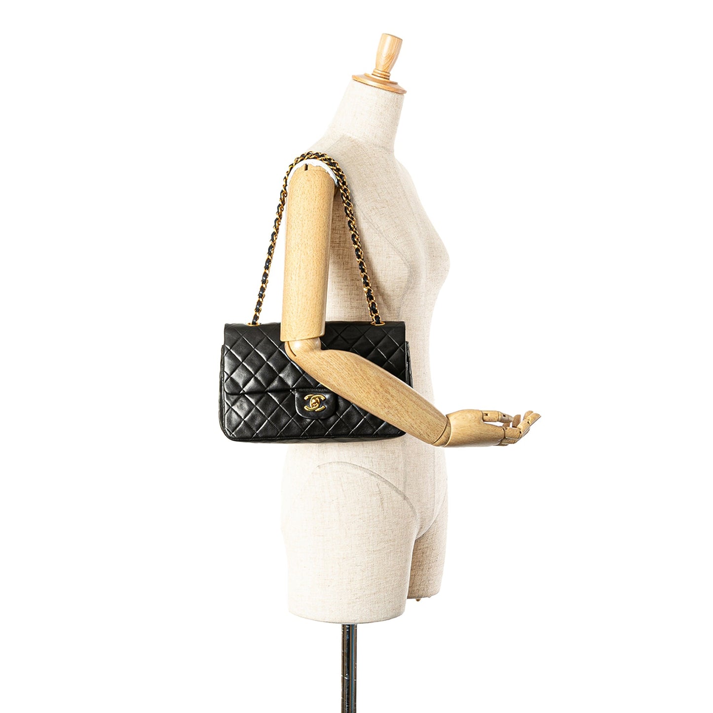 Black Chanel Medium Classic Lambskin Double Flap Shoulder Bag