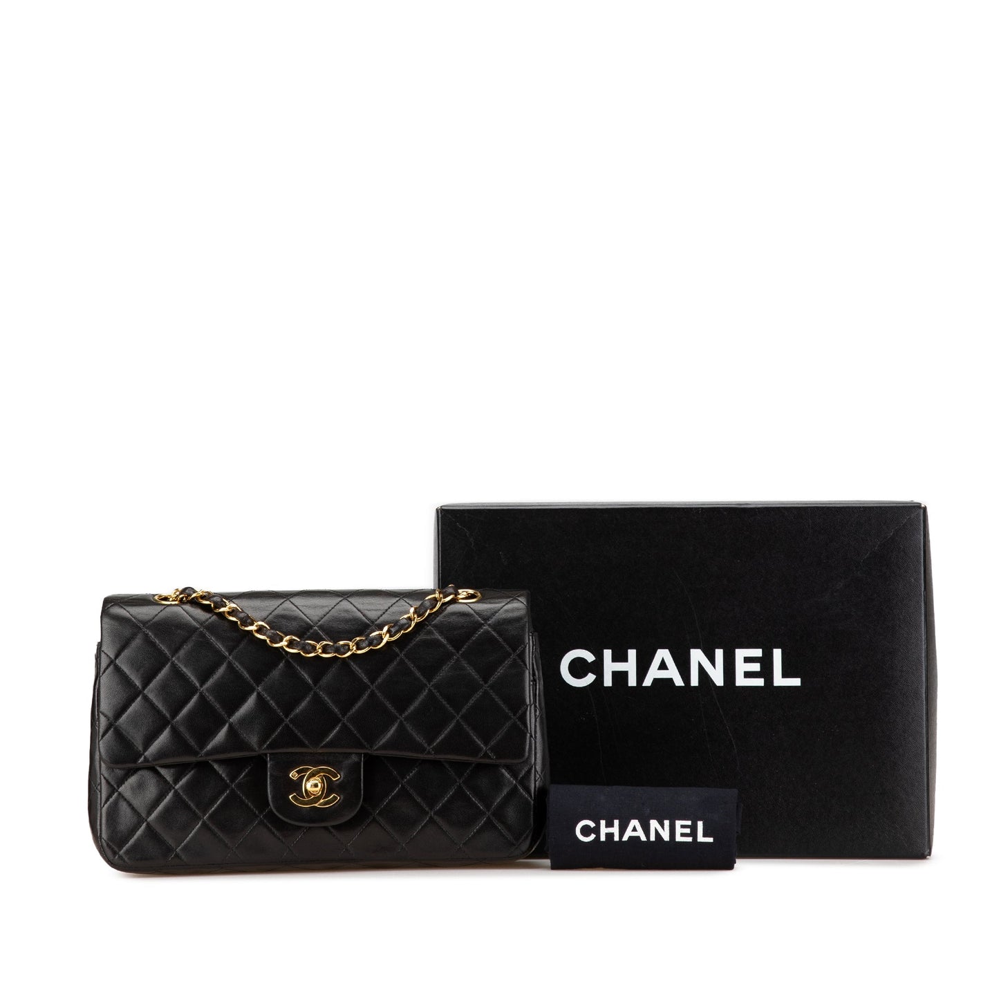 Black Chanel Medium Classic Lambskin Double Flap Shoulder Bag