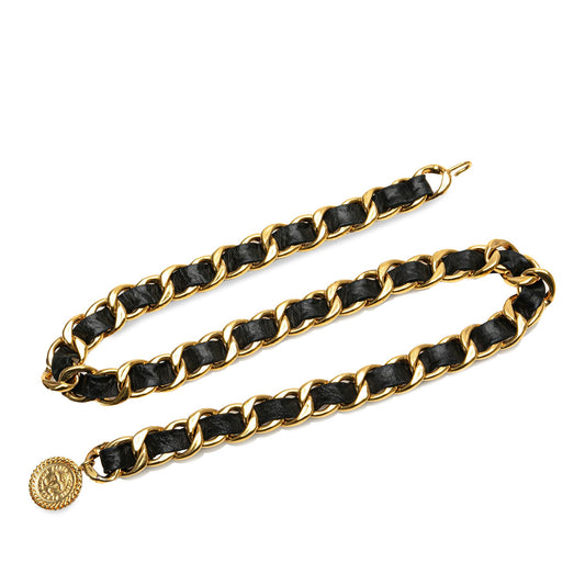 Gold Chanel Gold Plated Medallion Leather Woven Chain Belt