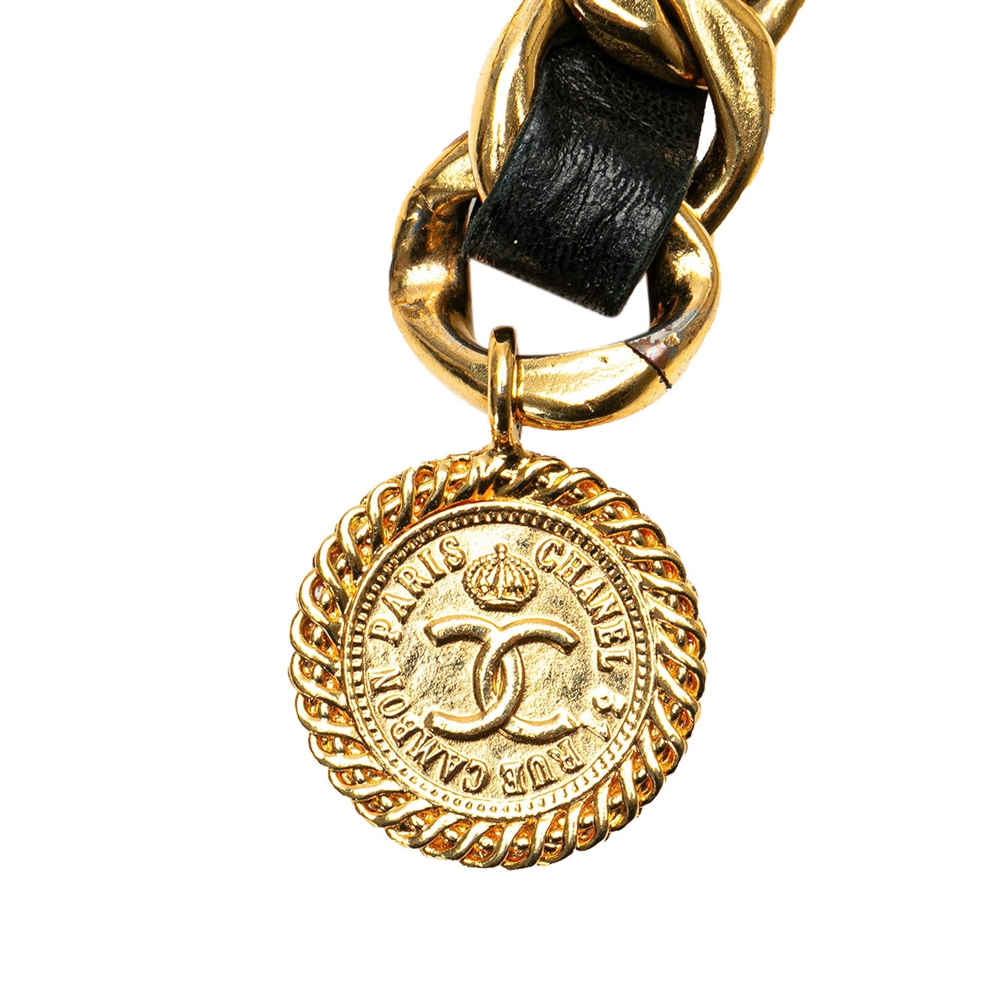 Gold Chanel Gold Plated Medallion Leather Woven Chain Belt