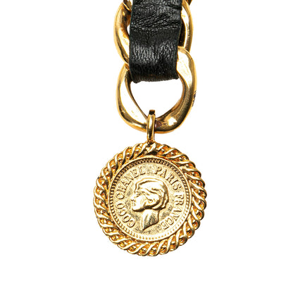 Gold Chanel Gold Plated Medallion Leather Woven Chain Belt