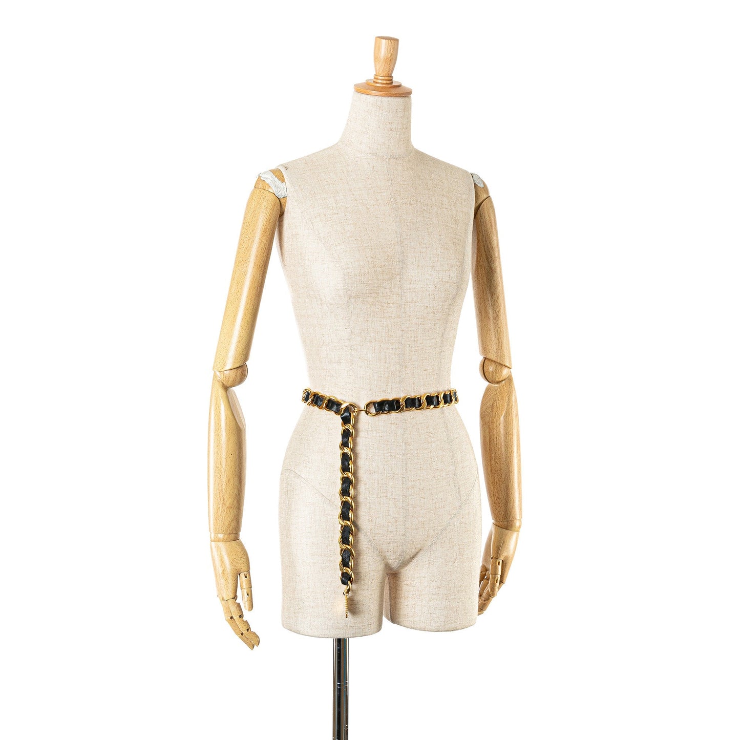 Gold Chanel Gold Plated Medallion Leather Woven Chain Belt