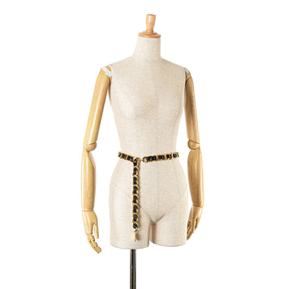 Gold Chanel Gold Plated Medallion Leather Woven Chain Belt