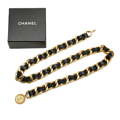 Gold Chanel Gold Plated Medallion Leather Woven Chain Belt