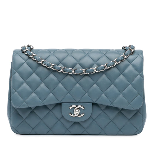 Blue Chanel Jumbo Classic Lambskin Double Flap Shoulder Bag