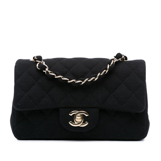 Black Chanel Mini Rectangular Classic Jersey Single Flap Crossbody Bag