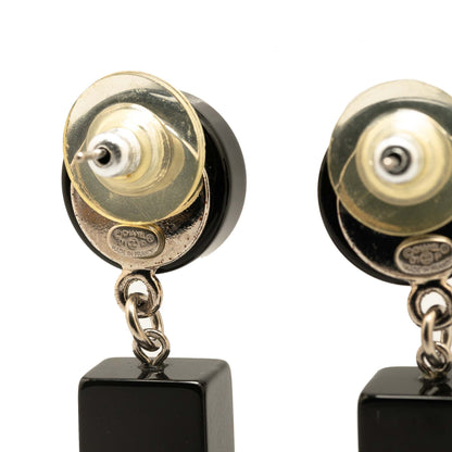 Black Chanel Resin CC Bar Drop Earrings