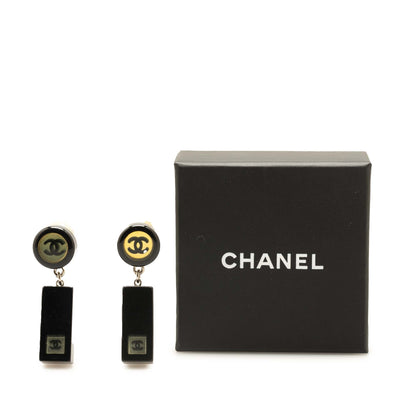 Black Chanel Resin CC Bar Drop Earrings