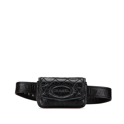 Black Chanel CC Aged Calfskin Logo Flap Belt Bag
