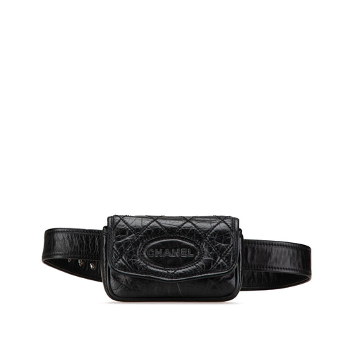 Black Chanel CC Aged Calfskin Logo Flap Belt Bag