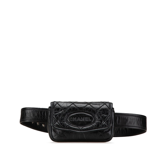 Black Chanel CC Aged Calfskin Logo Flap Belt Bag