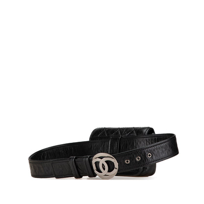 Black Chanel CC Aged Calfskin Logo Flap Belt Bag