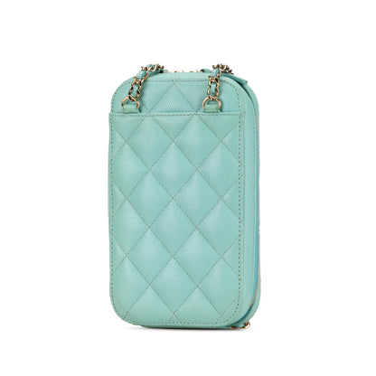 Blue Chanel CC Quilted Caviar Zip Phone Case Crossbody Bag