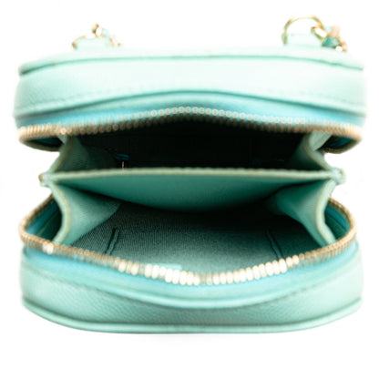 Blue Chanel CC Quilted Caviar Zip Phone Case Crossbody Bag