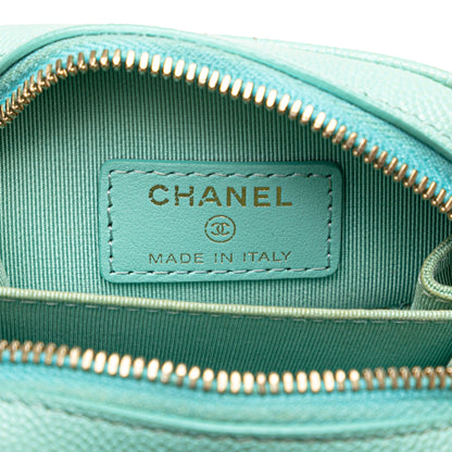 Blue Chanel CC Quilted Caviar Zip Phone Case Crossbody Bag