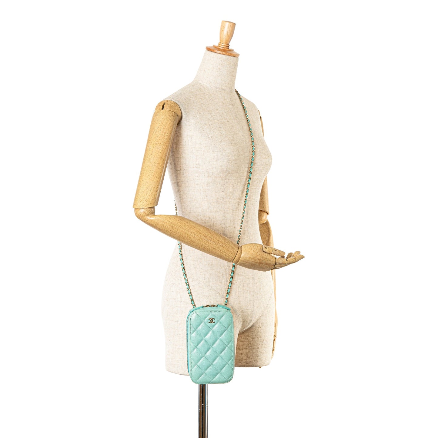 Blue Chanel CC Quilted Caviar Zip Phone Case Crossbody Bag
