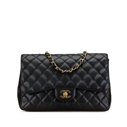Black Chanel Jumbo Classic Caviar Single Flap Shoulder Bag