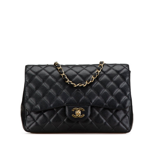Black Chanel Jumbo Classic Caviar Single Flap Shoulder Bag