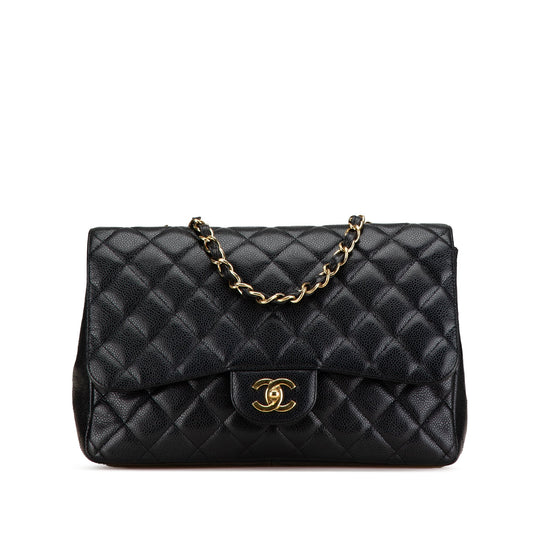 Black Chanel Jumbo Classic Caviar Single Flap Shoulder Bag