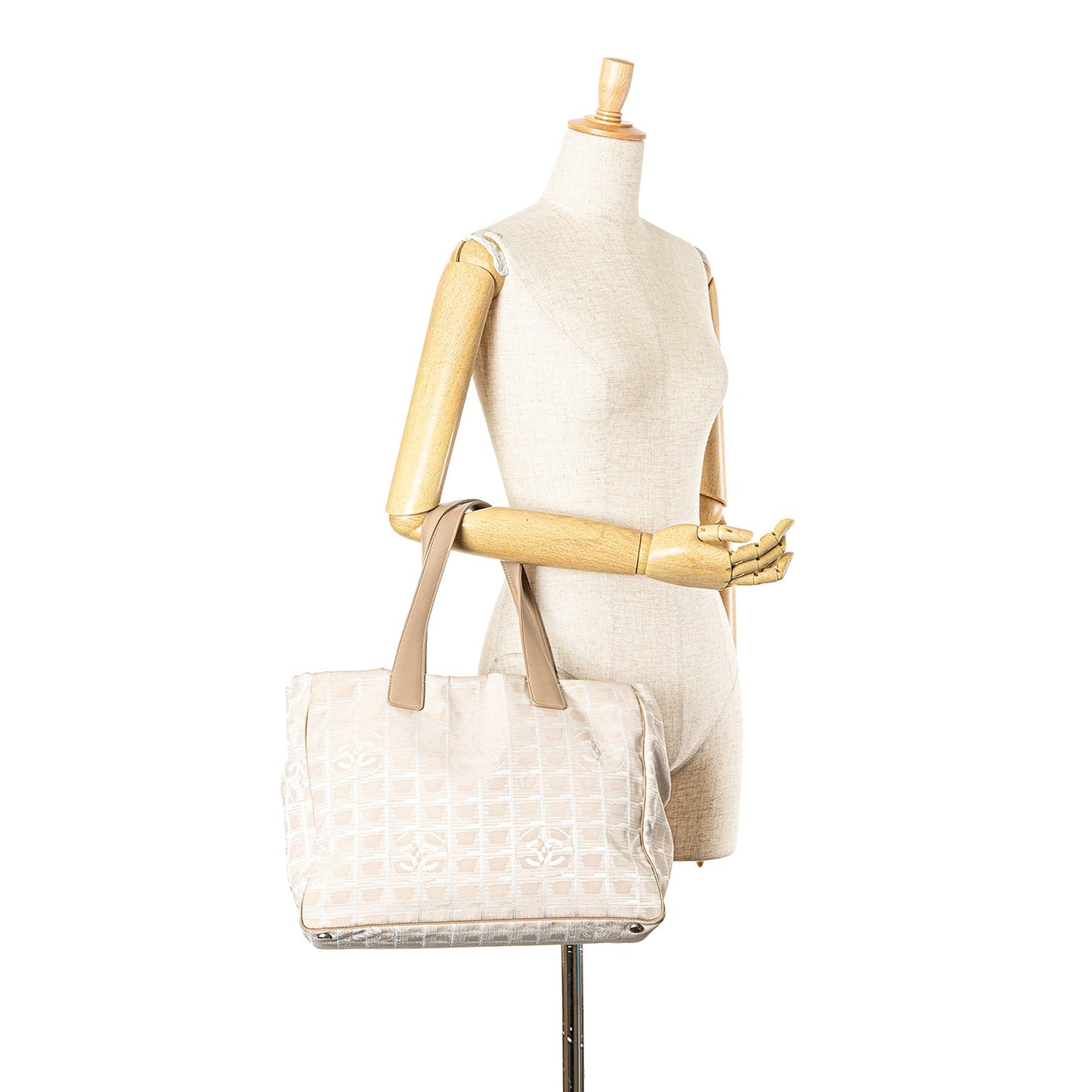 Cream Chanel New Travel Line Nylon Tote