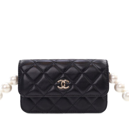Black Chanel Quilted Calfskin Maxi Pearls Clutch With Chain Crossbody Bag