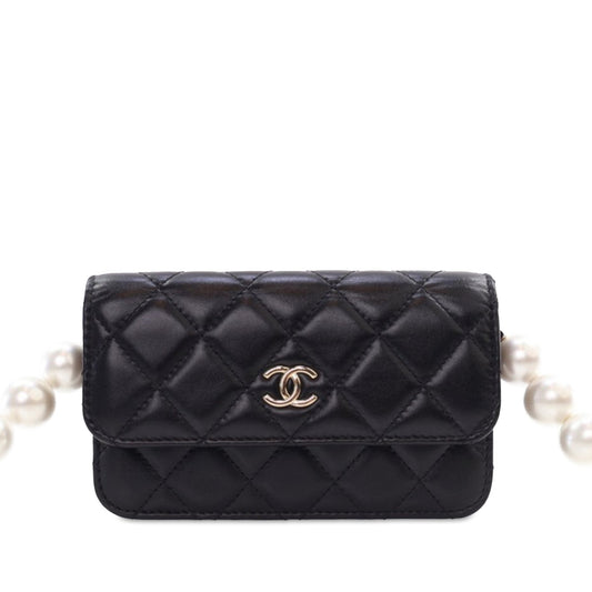 Black Chanel Quilted Calfskin Maxi Pearls Clutch With Chain Crossbody Bag