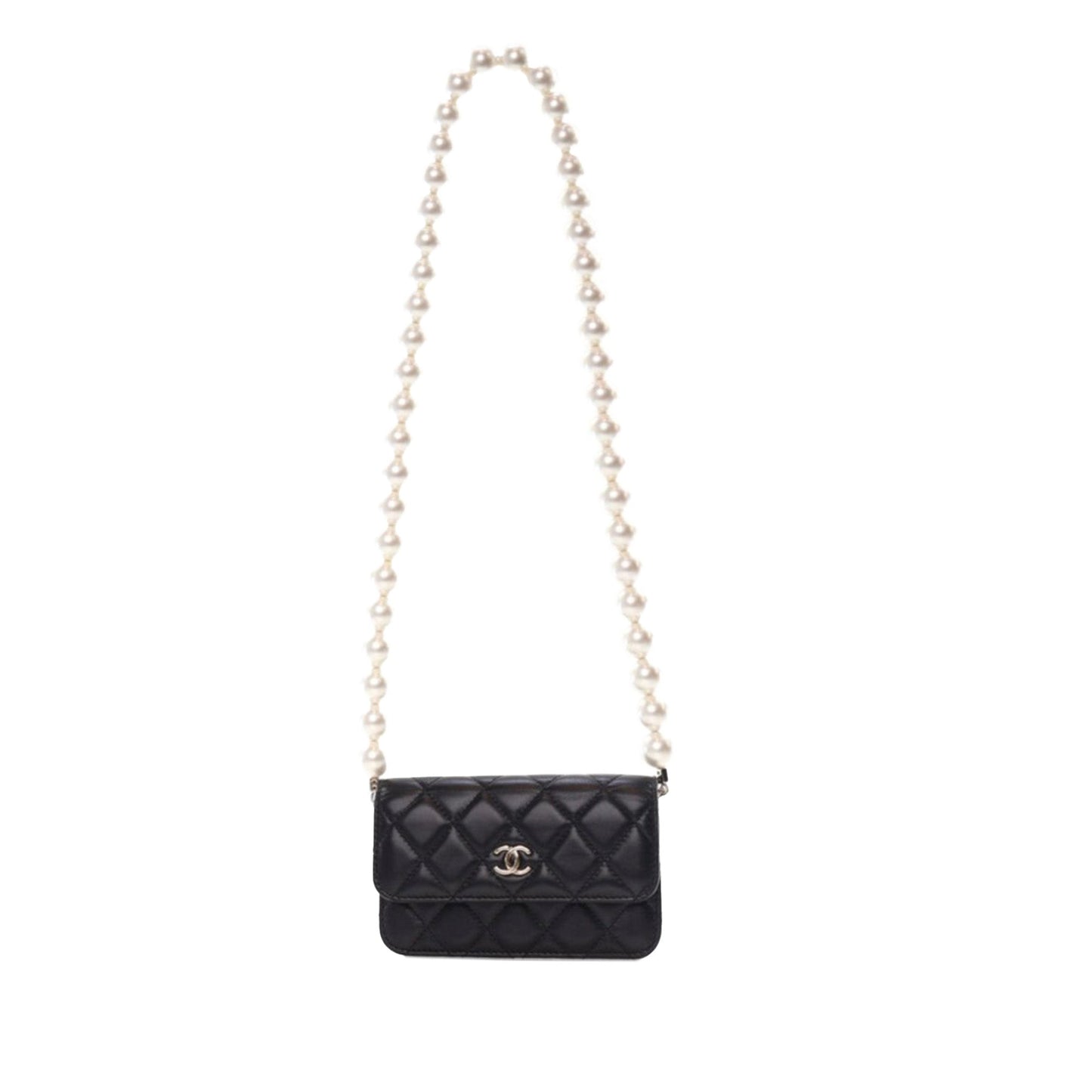 Black Chanel Quilted Calfskin Maxi Pearls Clutch With Chain Crossbody Bag