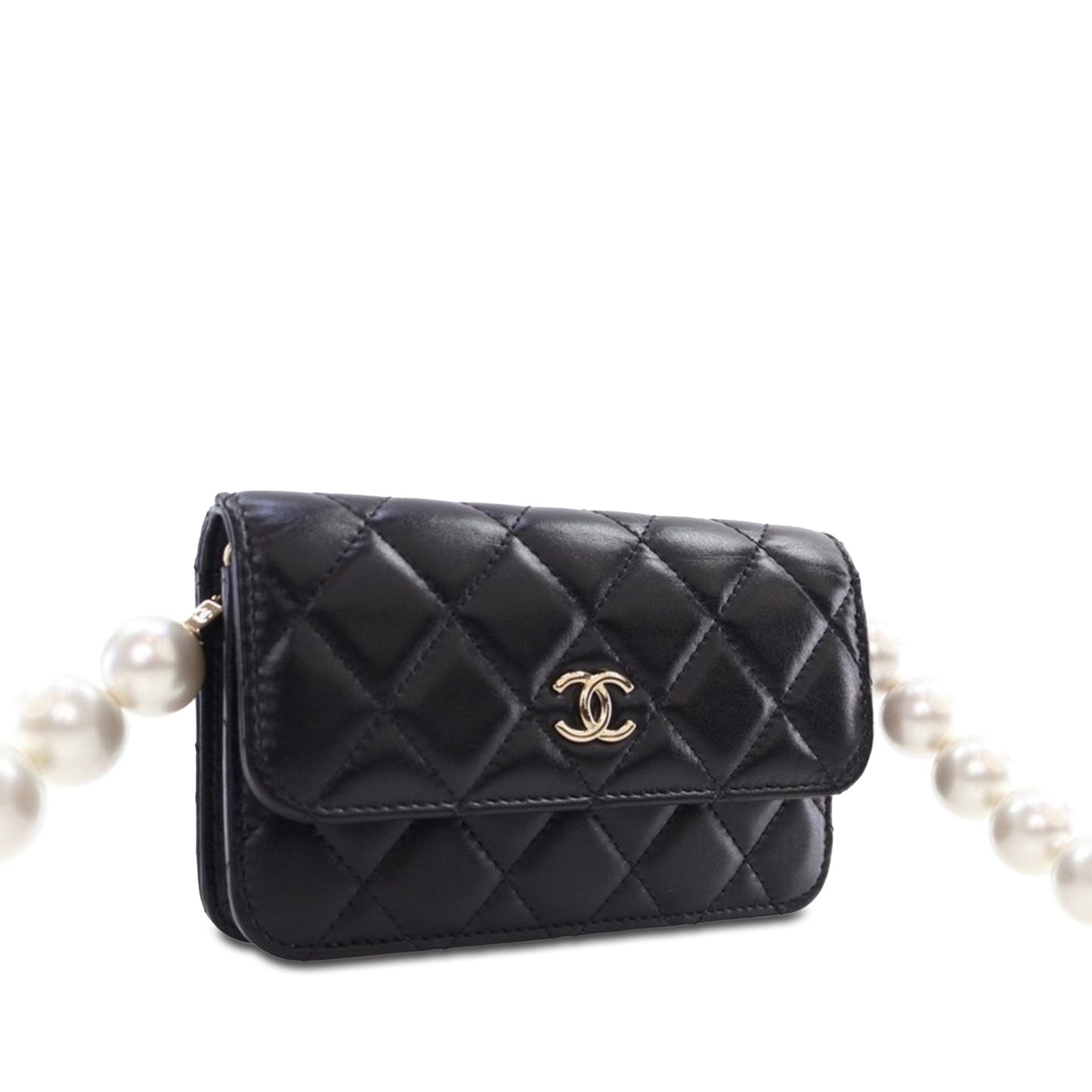 Black Chanel Quilted Calfskin Maxi Pearls Clutch With Chain Crossbody Bag