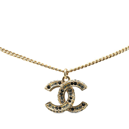 Gold Chanel Gold Plated CC Crystal Pendant Necklace