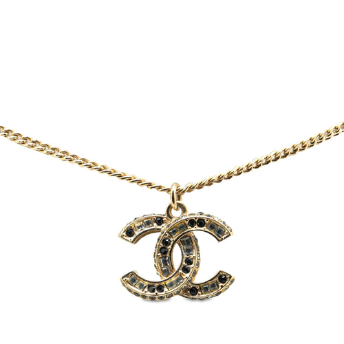 Gold Chanel Gold Plated CC Crystal Pendant Necklace