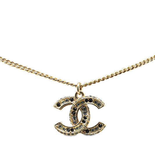 Gold Chanel Gold Plated CC Crystal Pendant Necklace