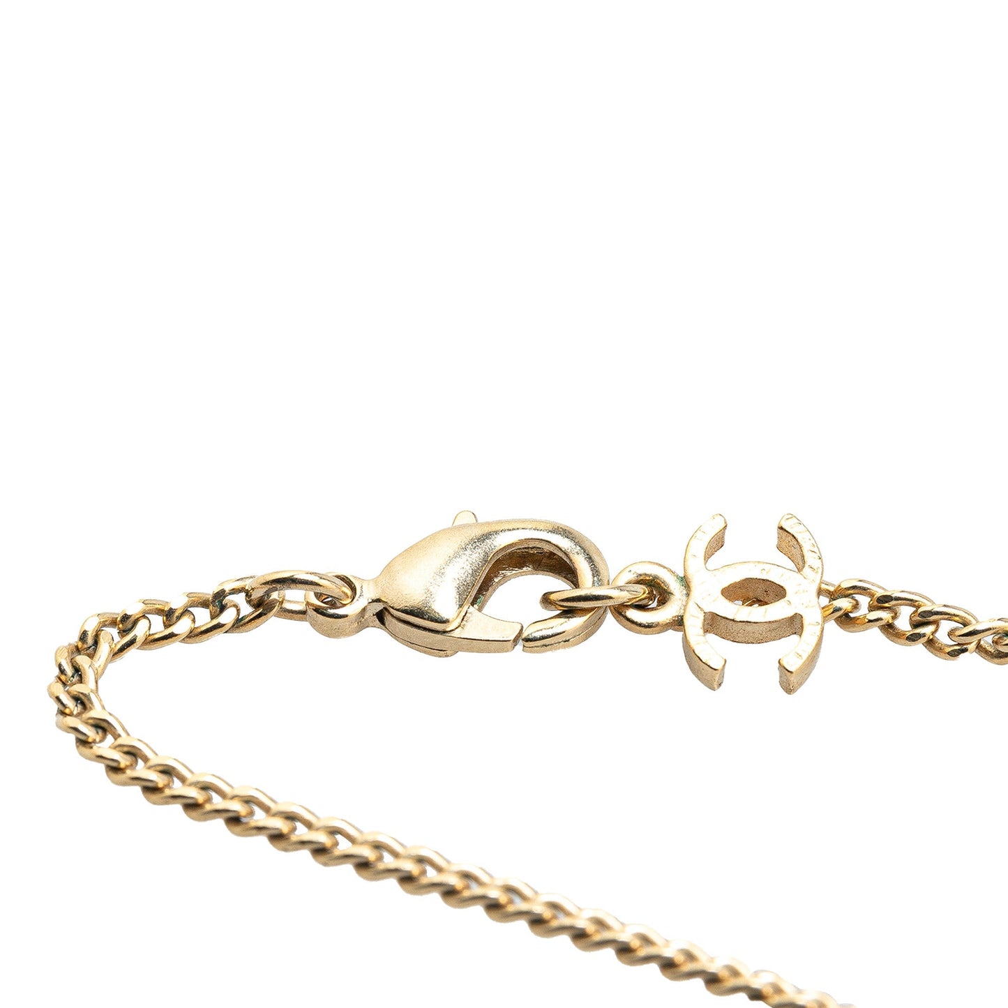 Gold Chanel Gold Plated CC Crystal Pendant Necklace