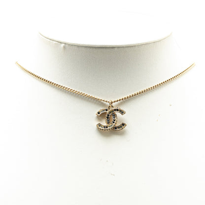 Gold Chanel Gold Plated CC Crystal Pendant Necklace