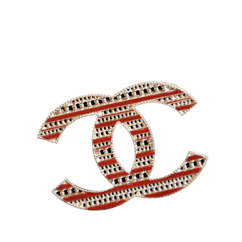 Gold Chanel Gold Plated Enamel CC Brooch
